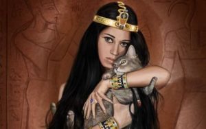 egyptian girl with cat